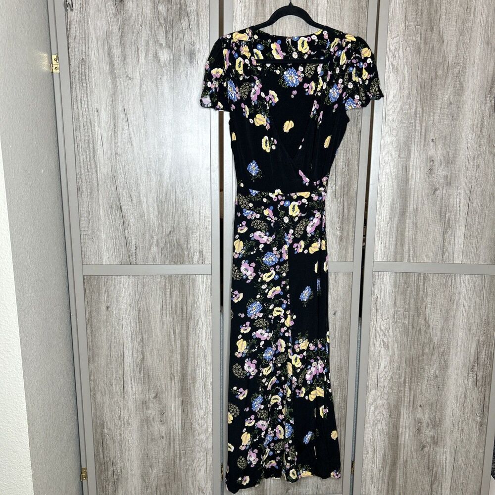 Free People Wrap Dress Size M Maxi Floral Tulip Hem Sleeve Romantic Boho